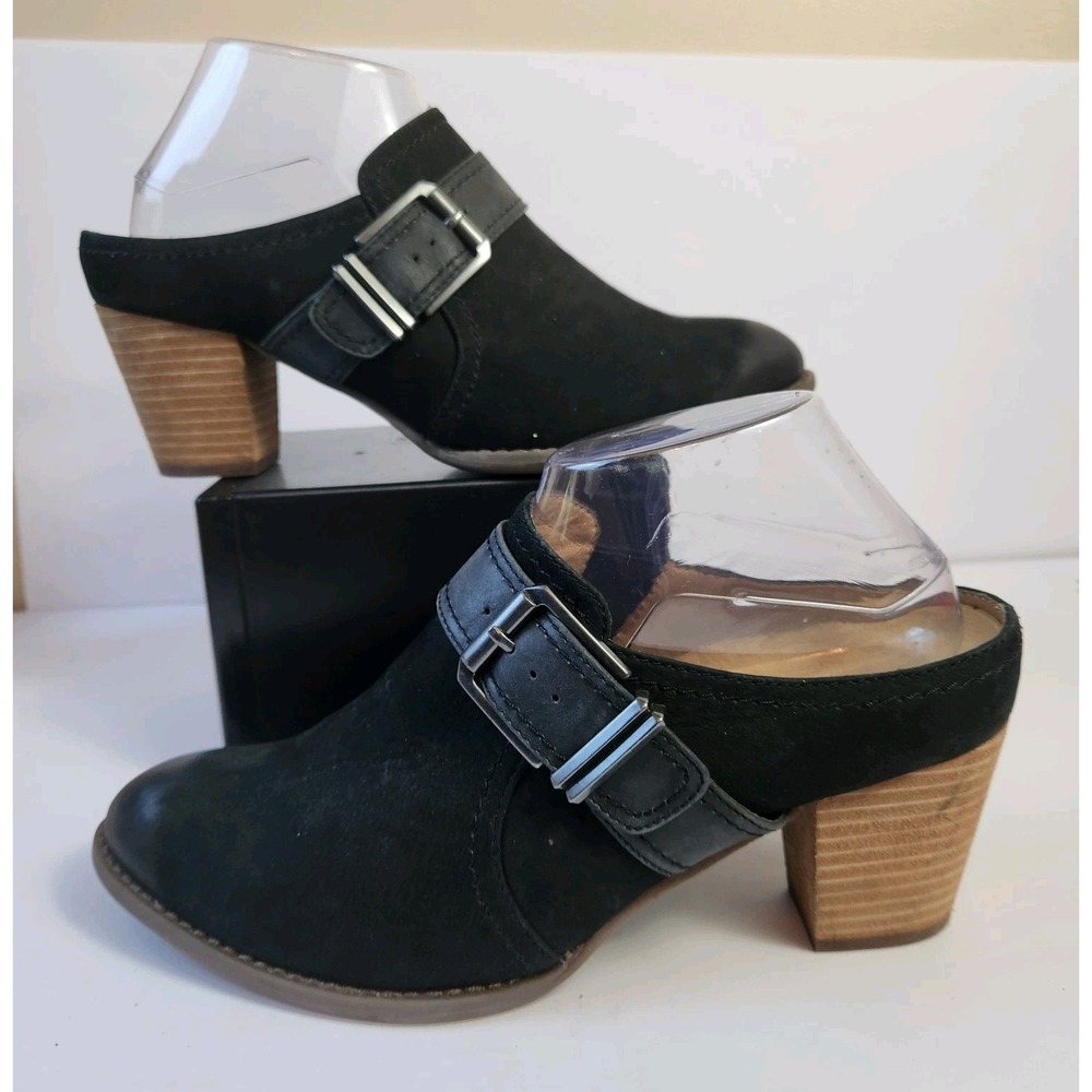 Vionic Cheyenne Mule Womens Sz 9 Black Nubuck Block Heel‎ Casual Comfort Shoe